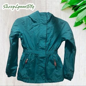 CHAMPION Big Girls Waterproof Jacket Windbreaker Green with Orange Trims (7/8)